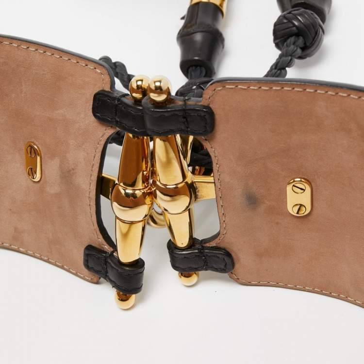 Pre Owned Gucci Black Leather Embellished Waist Belt 75 CM