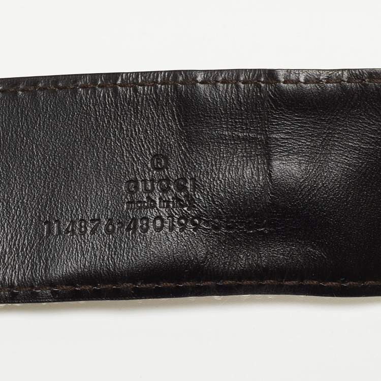 Pre Owned Gucci White Leather Web Detail Interlocking G Buckle Belt 85CM