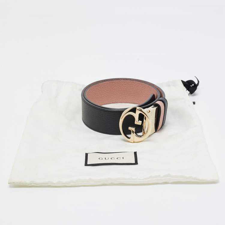 Pre Owned Gucci Black/Pink Leather Reversible 1973 Buckle Belt 70CM