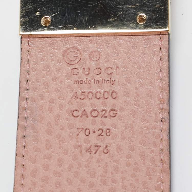 Pre Owned Gucci Black/Pink Leather Reversible 1973 Buckle Belt 70CM