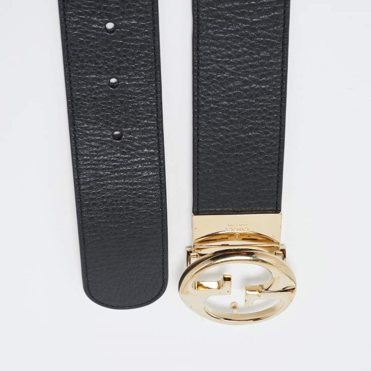 Pre Owned Gucci Black/Pink Leather Reversible 1973 Buckle Belt 70CM