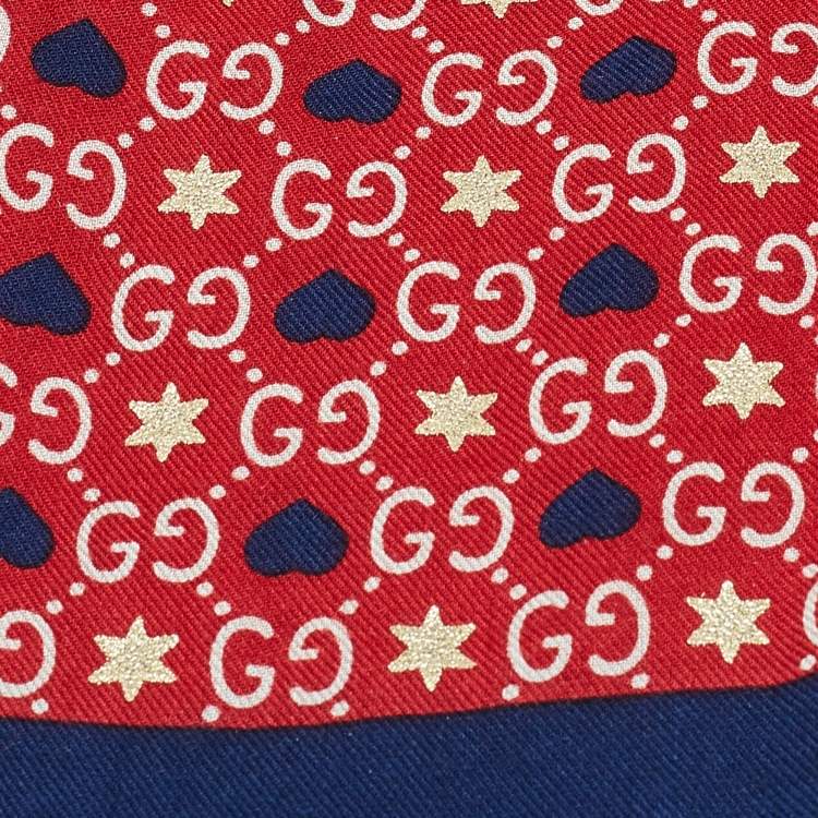 Pre Owned Gucci Red GG Stars Hearts Print Modal Blend Shawl 
