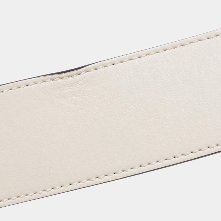 Pre Owned Gucci Off White Leather GG Marmont Buckle Belt 65CM