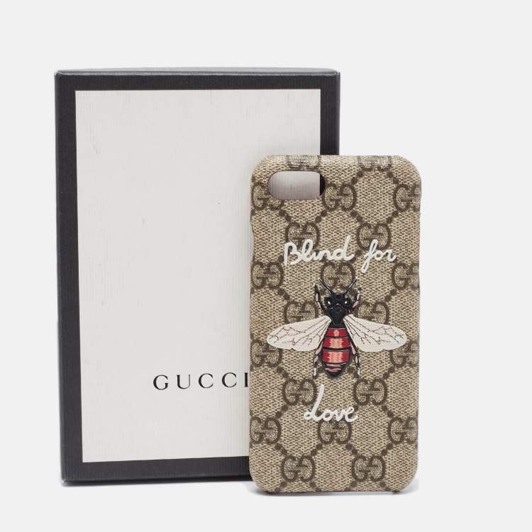 Pre Owned Gucci Beige GG Supreme Canvas Blind For Love iPhone 7 Case