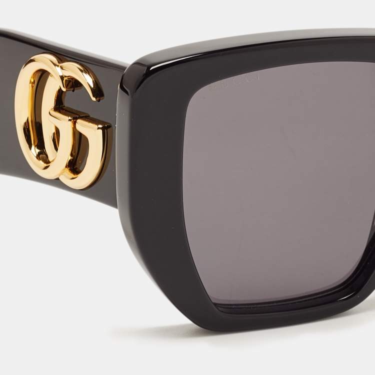 Pre Owned Gucci Black GG0956S Double G Square Sunglasses