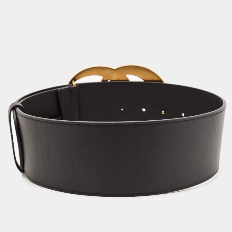 Pre Owned Gucci Black Leather GG Marmont Waist Belt 65CM