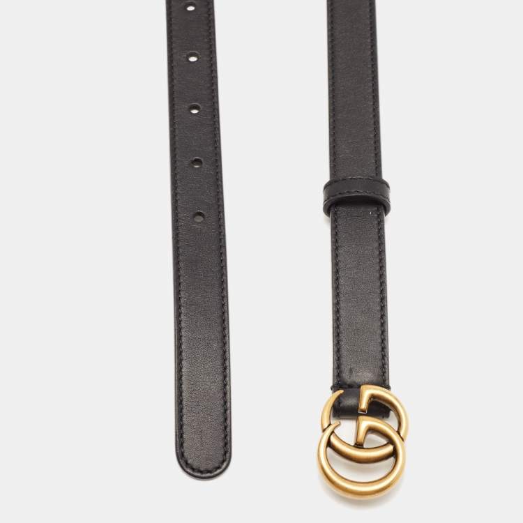 Pre Owned Gucci Black Leather GG Marmont Slim Belt 65CM