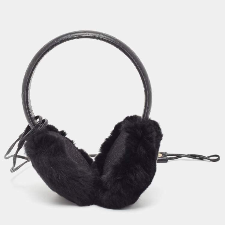 Pre Owned Gucci Black GG Embossed Leather & Fur Earmuffs
