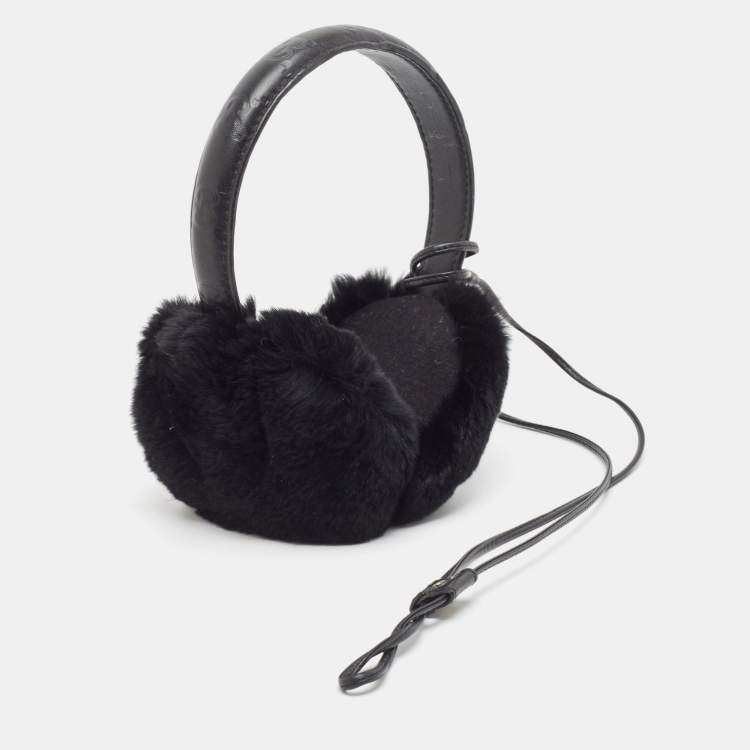 Pre Owned Gucci Black GG Embossed Leather & Fur Earmuffs