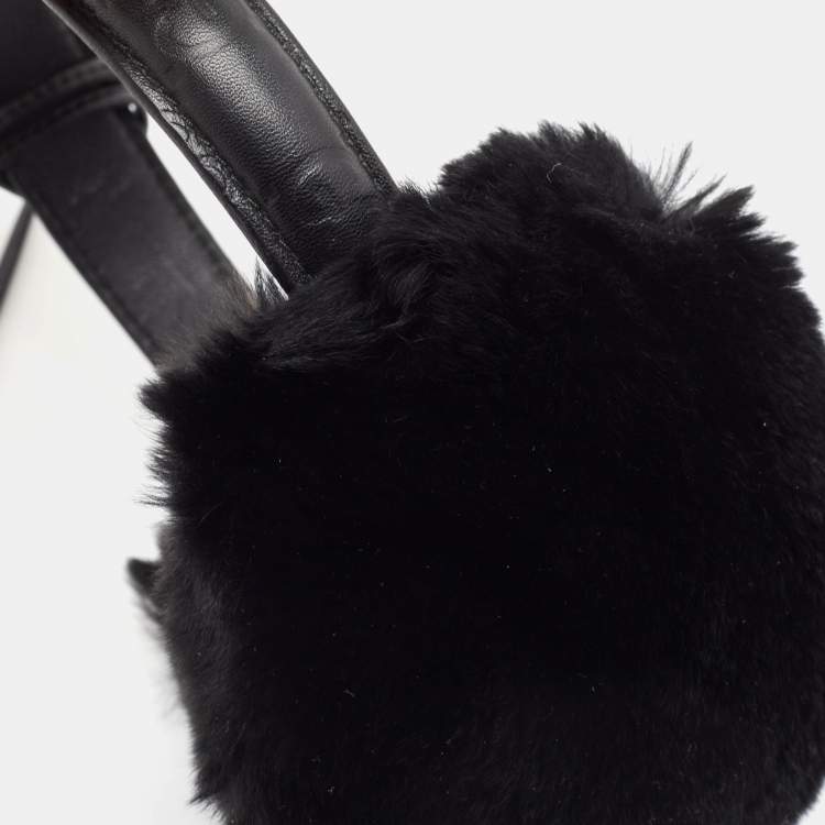 Pre Owned Gucci Black GG Embossed Leather & Fur Earmuffs