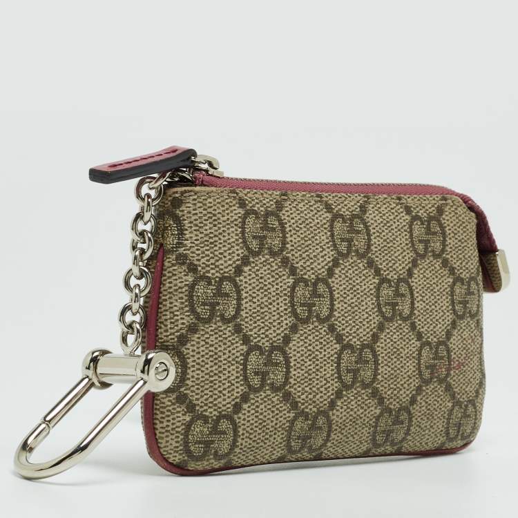 Pre Owned Gucci Beige/Purple GG Supreme Canvas Key Pouch