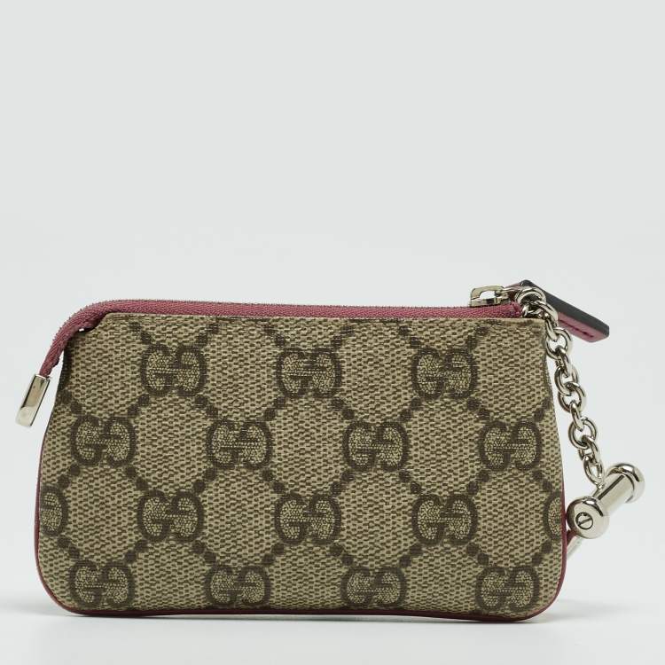 Pre Owned Gucci Beige/Purple GG Supreme Canvas Key Pouch