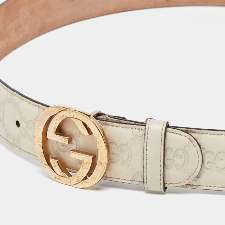 Pre Owned Gucci Beige Guccissima Leather Interlocking G Buckle Belt 90CM