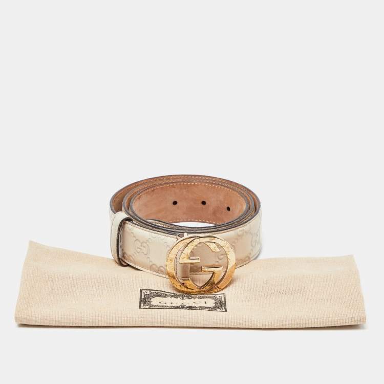 Pre Owned Gucci Beige Guccissima Leather Interlocking G Buckle Belt 90CM