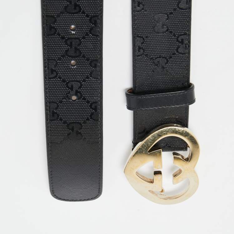 Pre Owned Gucci Black GG Imprime Canvas Lovely Heart Buckle Belt 100 CM