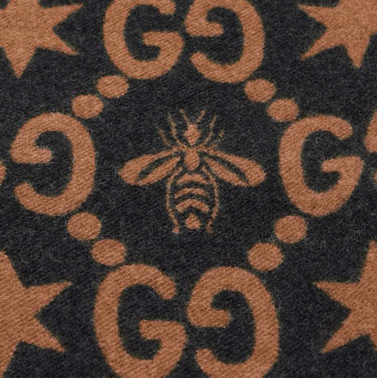 Pre Owned Gucci Black GG Bee Stars Patterned Wool Scarf