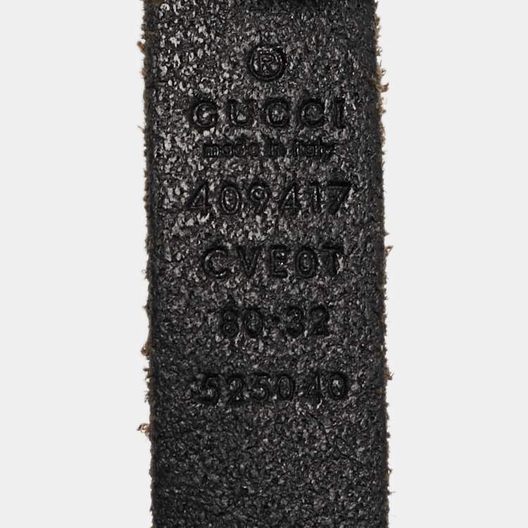 Pre Owned Gucci Black Leather Double G Buckle Slim Belt 80 CM