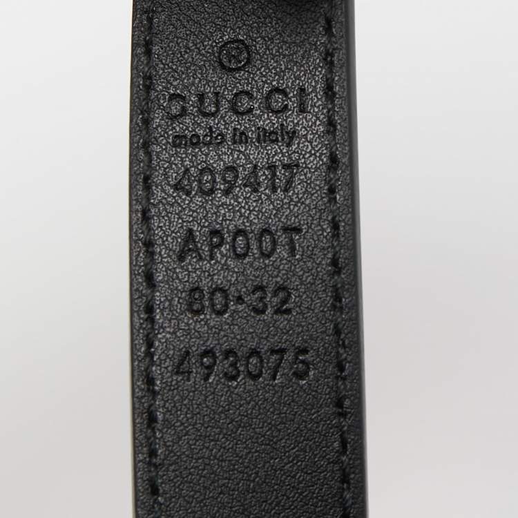 Pre Owned Gucci Black Leather Double G Buckle Slim Belt 80 CM