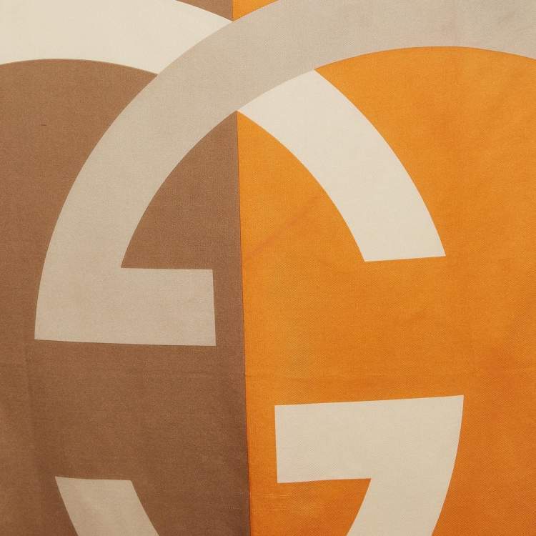 Pre Owned Gucci Orange Colorblock Interlocking G Print Silk Scarf