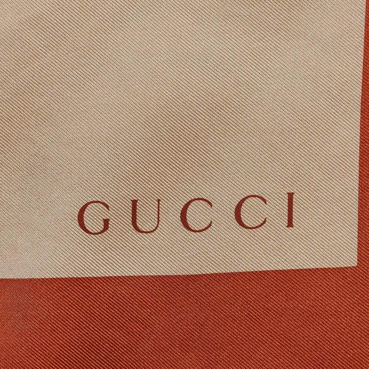 Pre Owned Gucci Orange Colorblock Interlocking G Print Silk Scarf