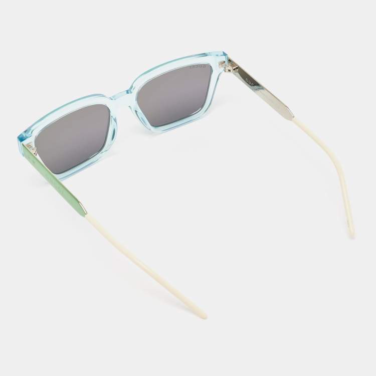 Pre Owned Gucci Light Blue/Metallic Gradient GG0975S Mirrored Square Sunglasses