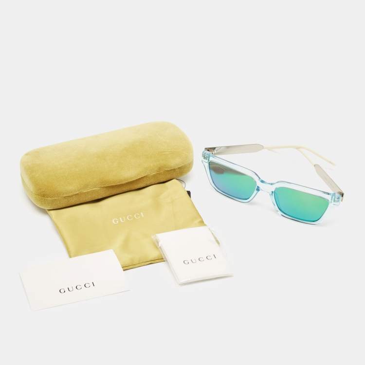 Pre Owned Gucci Light Blue/Metallic Gradient GG0975S Mirrored Square Sunglasses