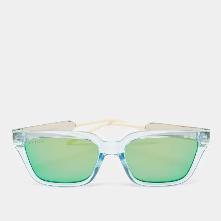 Gucci Light Blue Metallic Gradient GG0975S Mirrored Square Sunglasses Gucci The Luxury Closet