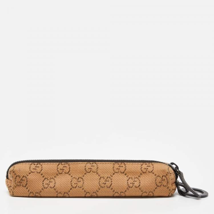 Pre Owned Gucci Beige GG Canvas and Leather Pencil Case
