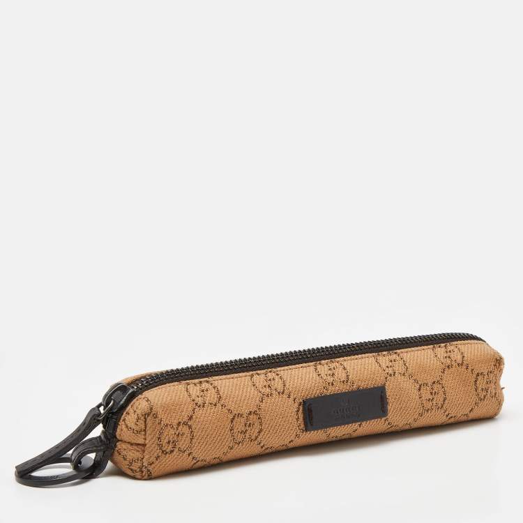 Pre Owned Gucci Beige GG Canvas and Leather Pencil Case