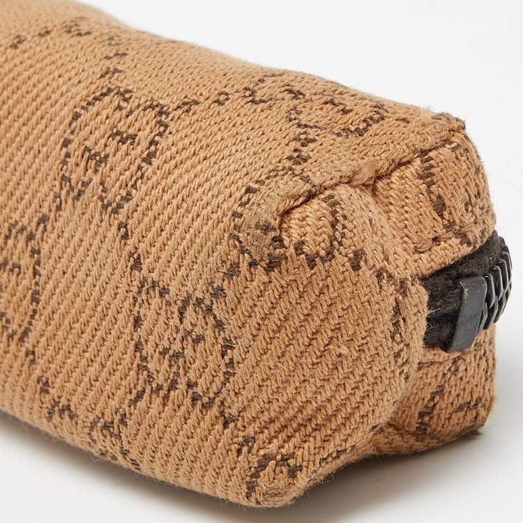 Pre Owned Gucci Beige GG Canvas and Leather Pencil Case