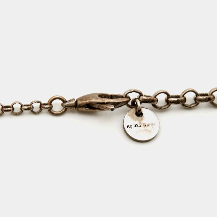 Pre Owned Gucci Interlocking GG Sterling Silver Pendant Necklace