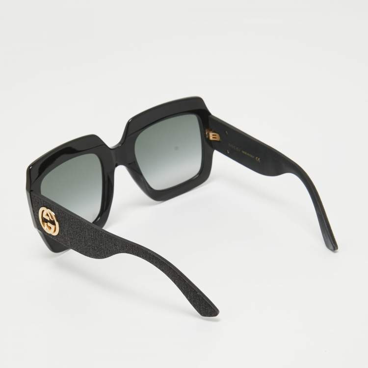 Pre Owned Gucci Black Gradient GG0102S Pop Glitter Iconic Oversize Square Sunglasses