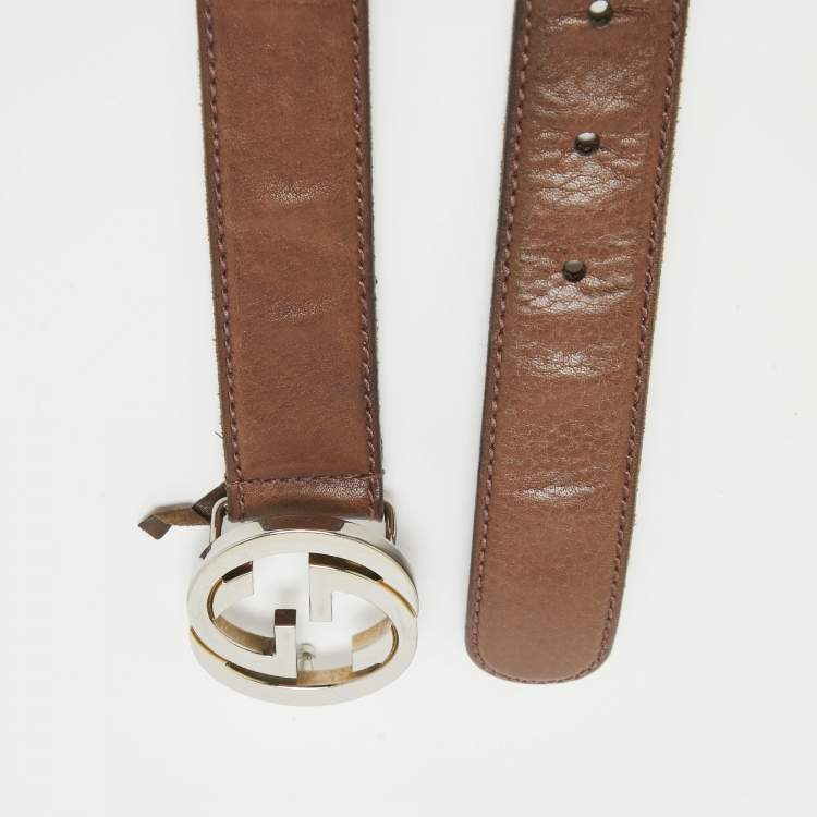 Pre Owned Gucci Dark Brown Leather Interlocking G Belt 90CM