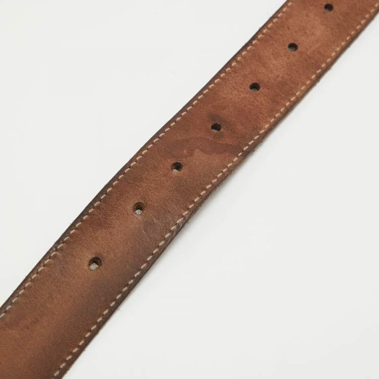 Pre Owned Gucci Dark Brown Leather Interlocking G Belt 90CM