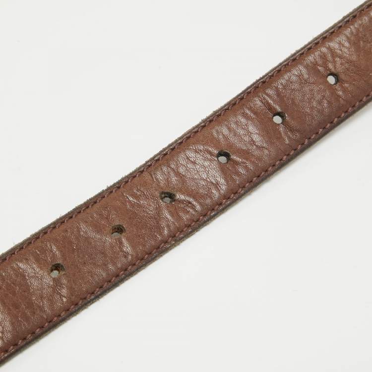 Pre Owned Gucci Dark Brown Leather Interlocking G Belt 90CM