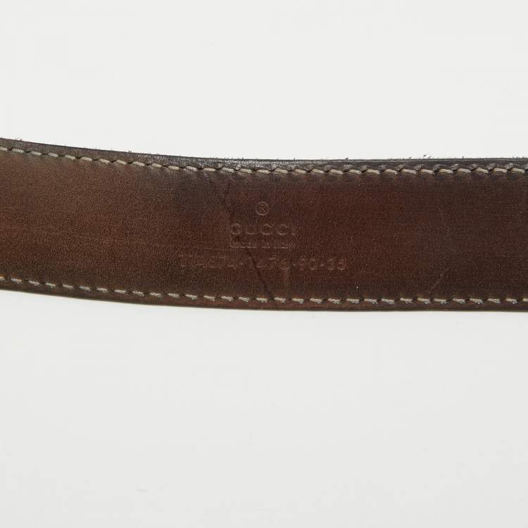 Pre Owned Gucci Dark Brown Leather Interlocking G Belt 90CM