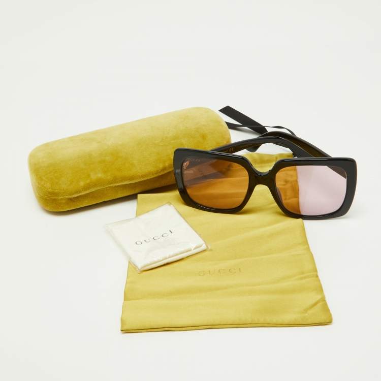 مملوكة مسبقًا Gucci Black/Pink GG0418S Crystal Logo Oversized Sunglasses