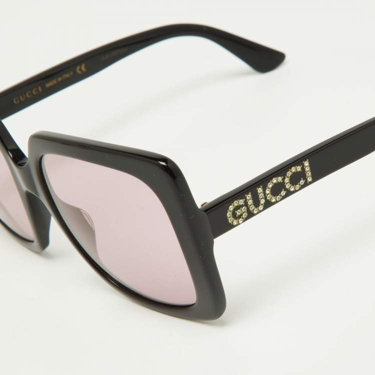 مملوكة مسبقًا Gucci Black/Pink GG0418S Crystal Logo Oversized Sunglasses