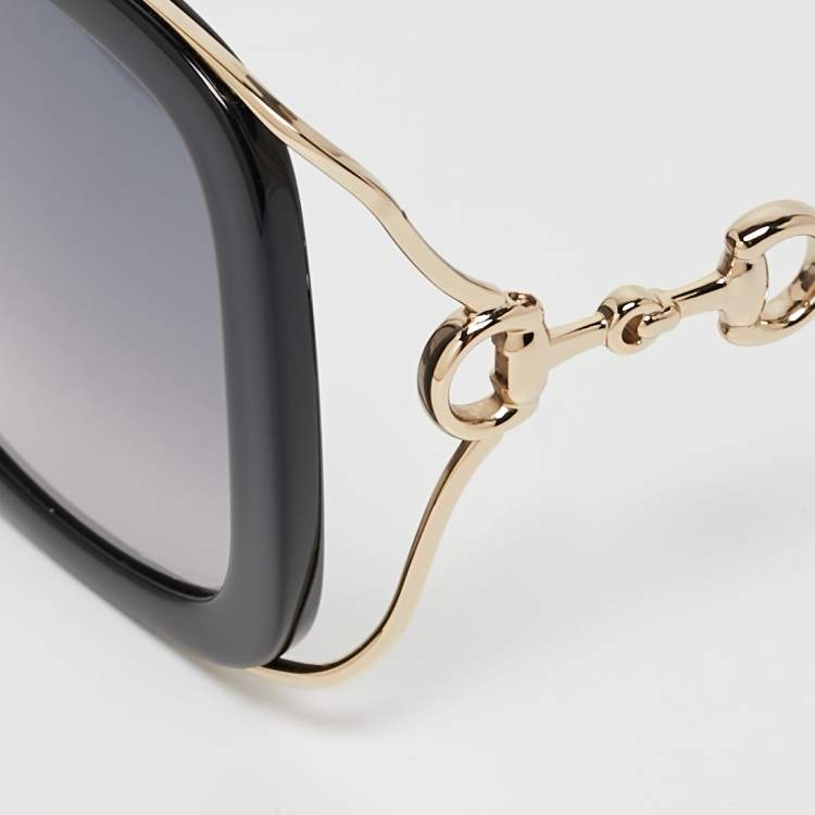 Pre Owned Gucci Black Gradient GG1021S Horsebit Rectangular Sunglasses