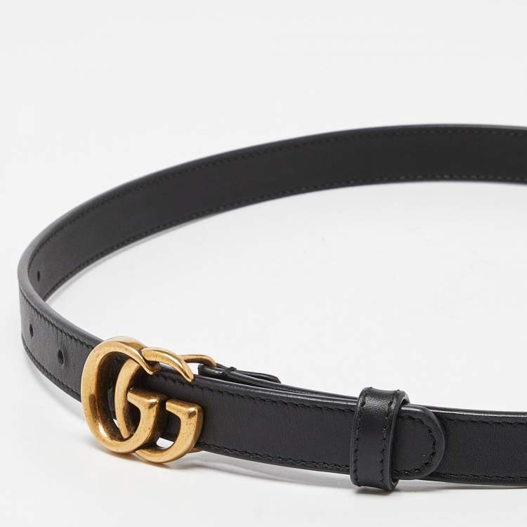 Pre Owned Gucci Black Leather GG Marmont Slim Buckle Belt 75CM