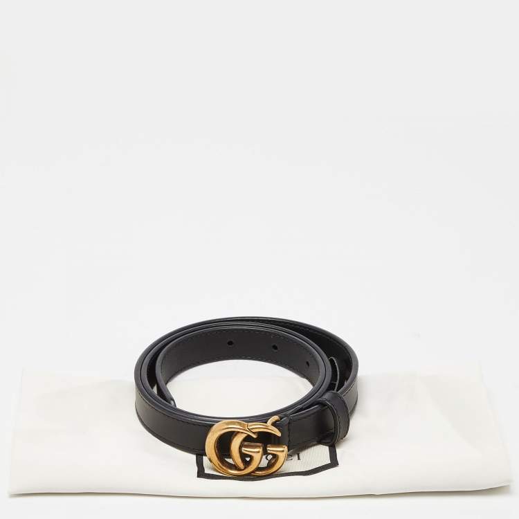 Pre Owned Gucci Black Leather GG Marmont Slim Buckle Belt 75CM