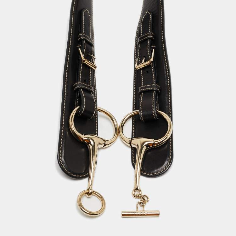 Pre Owned Gucci Black Leather Horsebit Buckle Belt 75CM