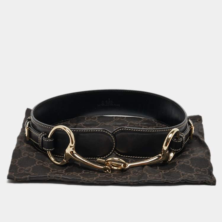 Pre Owned Gucci Black Leather Horsebit Buckle Belt 75CM