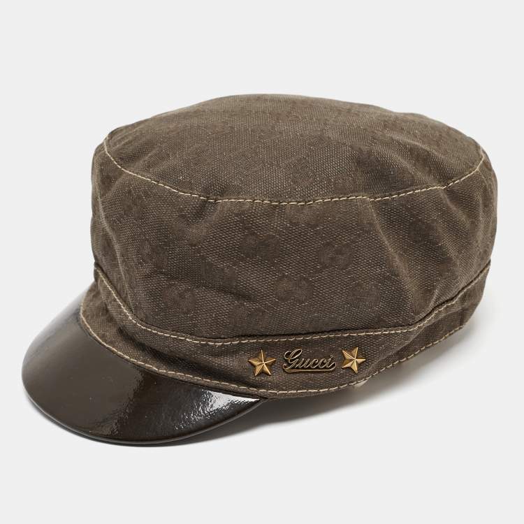Pre Owned Gucci Vintage Brown GG Canvas and Patent Leather Newsboy Cap S