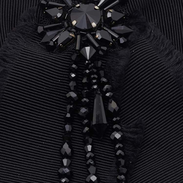 Pre Owned Gucci Black Bead Embellished Bow Brooch