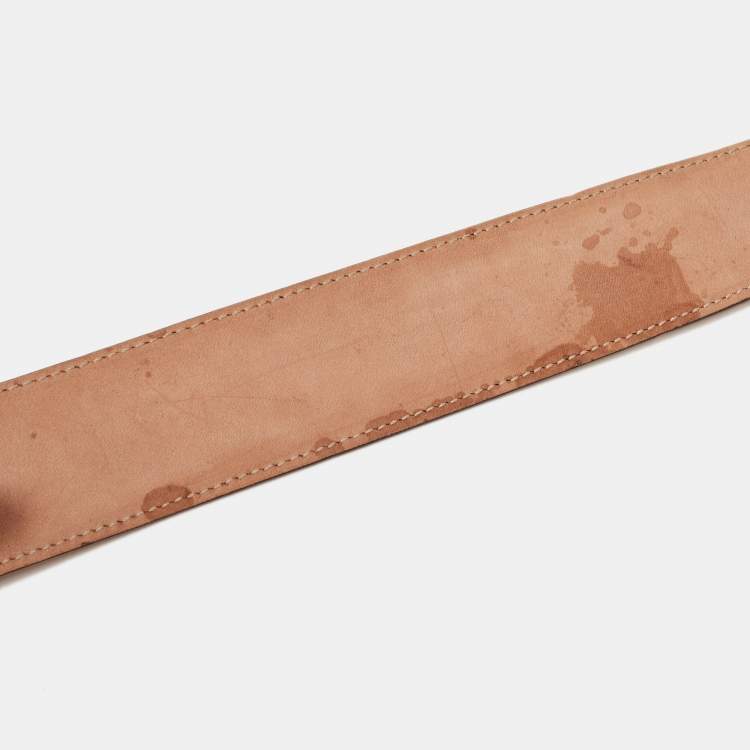 Pre Owned Gucci Beige Leather Interlocking G Buckle Belt 90 CM