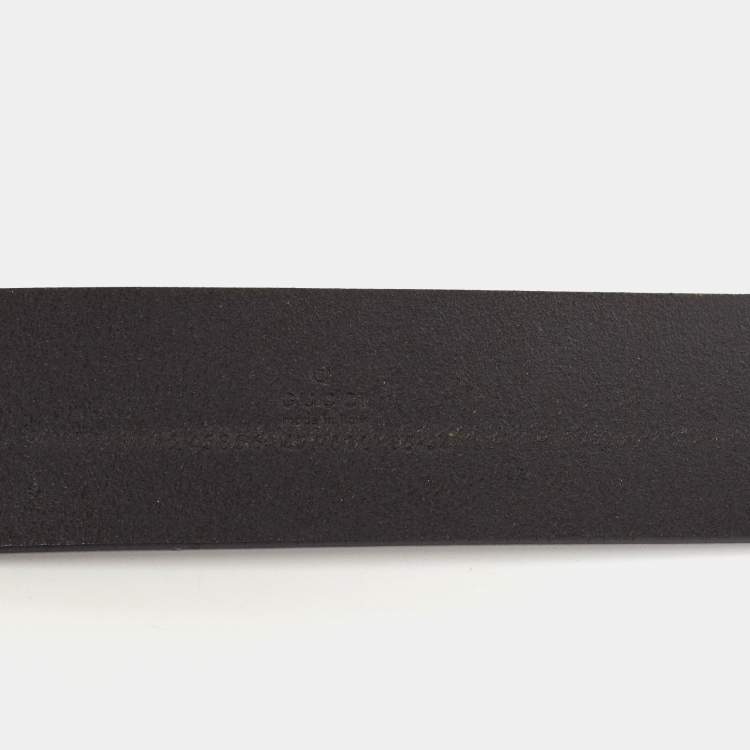 Pre Owned Gucci Black Leather GG Heart Buckle Belt 85CM