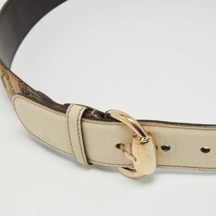 Pre Owned Gucci Beige/Cream GG Canvas and Leather Horsebit Ring Buckle Belt 85 CM