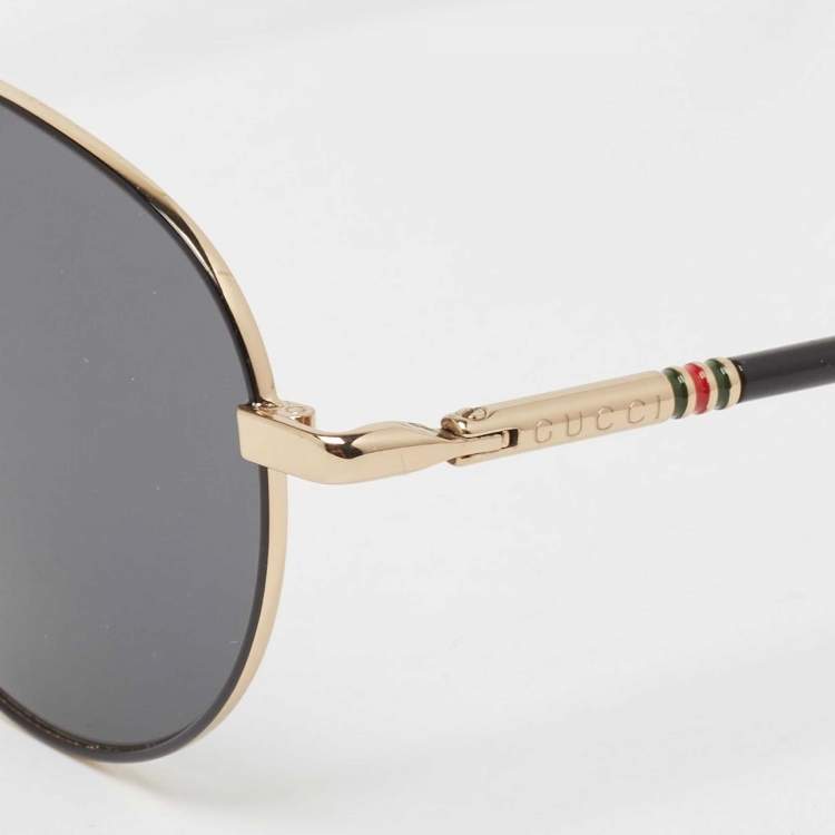 Pre Owned Gucci Black/Gold Web Aviator Sunglasses