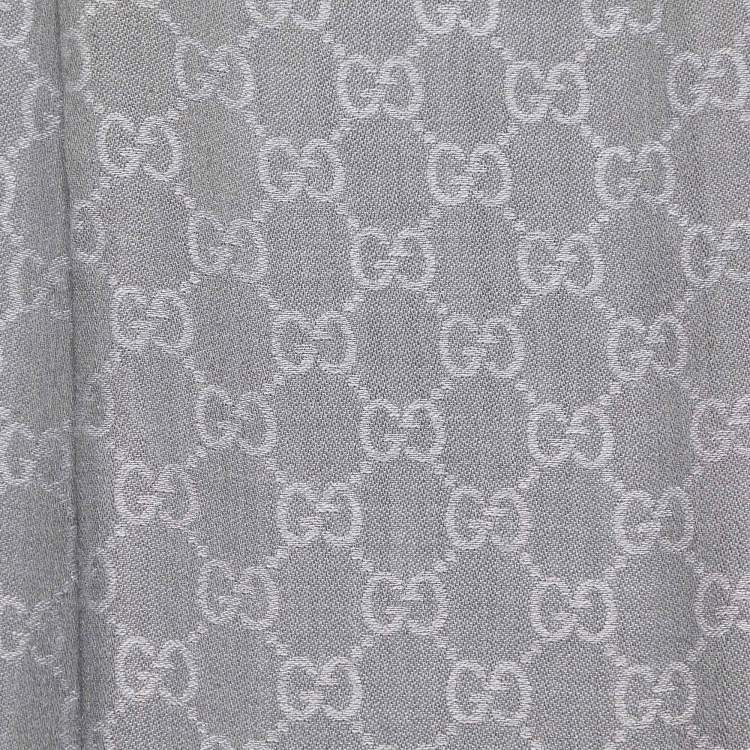 Pre Owned Gucci Grey Striped GG Jacquard Wool & Silk Shawl